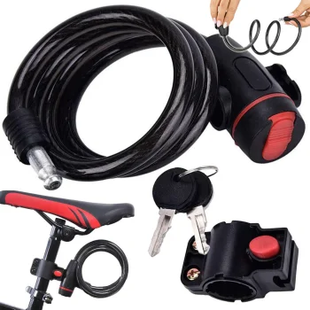 Bicycle Cable Lock with Key, Steel Cable in Silicone Cover, 120cm, Black