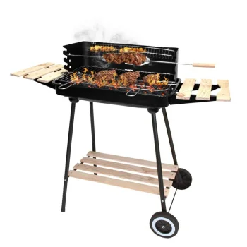 Portable Garden Grill on Wheels with Wooden Shelves