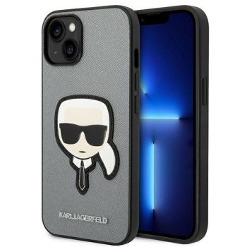 Apple iPhone 14 Plus 6.7" Karl Lagerfeld Saffiano Karl`s Head Patch Case Cover (KLHCP14MSAPKHG), Silver
