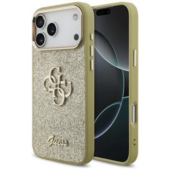 Guess Fixed Glitter Big 4G Metal Frame Phone Case Cover iPhone 17 Pro Max - gold