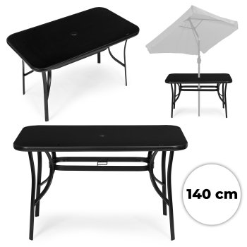 Outdoor Garden Table MultiGarden 140x80 cm Tempered Glass Umbrella Hole, Black