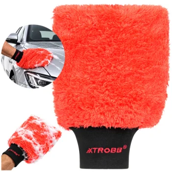 Car Wash Mitt Xtrobb Coral Fleece 26.5 x 18 cm, Red and Black