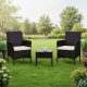 MultiGarden Garden Bistro Set, 2 Armchairs and Table with Tempered Glass, Black