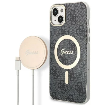 Apple iPhone 14 Plus 6.7" Guess 4G Print MagSafe Case Cover (GUBPP14MH4EACSK) + Charger, Black
