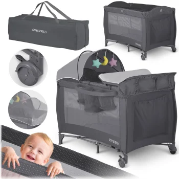Ricokids RK-242 Travel Cot with Mattress and Bag, 125x65x78 cm, Anthracite