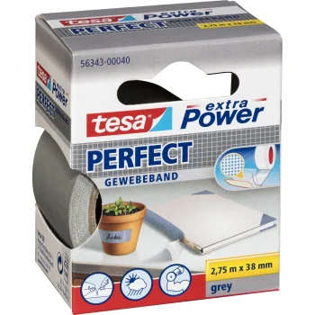 Fabric Adhesive Tape Tesa extra Power Perfect 2.75 m x 38 mm 56343, Grey