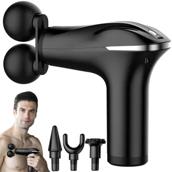 Massage Gun for Body, Back and Legs, 25W, 4 Attachments, Black