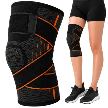 Elastic Knee Brace Stabilizer, Grey/Orange