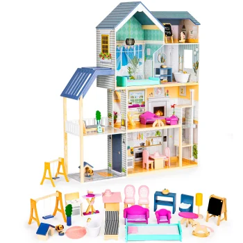 Ecotoys Maya Large Wooden Dollhouse, 138 cm, 28 Elements