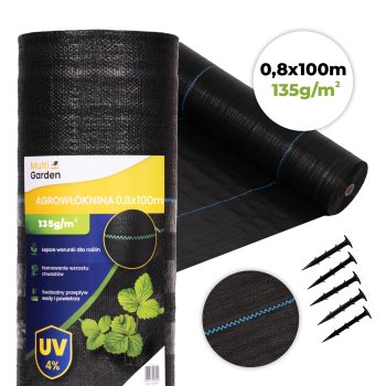 Multigarden Black Anti-Weed Landscape Fabric 135g/m² (0.8x100m) with Pegs