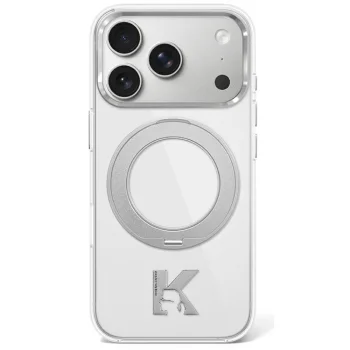 Karl Lagerfeld IML Ring Stand 360 Kameo Metal MagSafe Case for iPhone 17/18 Pro Max, Clear