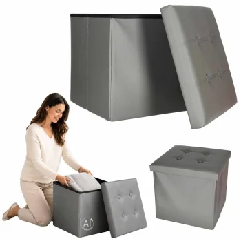 Folding Storage Ottoman Footstool 38x38x36 cm Faux Leather Grey