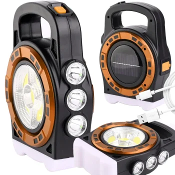 Portable LED Solar Flashlight with Powerbank Function, 20W, Gold