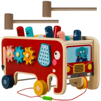 Kruzzel 4-in-1 Wooden Elephant Hammer Toy with Educational Games