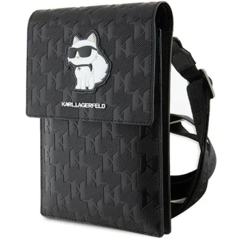 Karl Lagerfeld Saffiano Monogram Choupette Phone Bag, Black