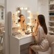 ModernHome Makeup Vanity Table with Lighted Mirror, 3 Color Modes & Adjustable Brightness