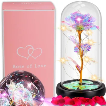 Eternal Rose in Glass Dome with LED Light and Gift Box