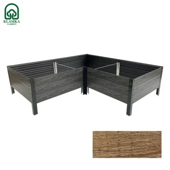 Raised Garden Bed KLASIKA Woodlook L-Shape, Brown, 146x146x30 cm