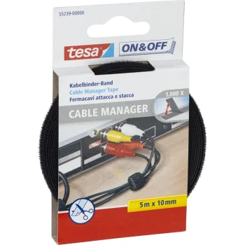 Tesa On&Off Hook and Loop Cable Tie 55239, 10 mm x 500 cm, Black