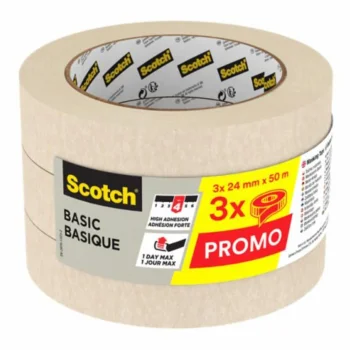 Scotch Masking Tape Basic 24 mm x 50 m, Beige, 3 Rolls