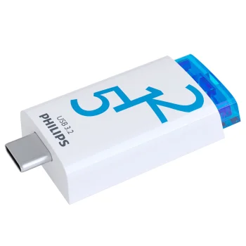 Philips Click Series USB-C Flash Drive 512GB USB 3.2 Gen 1, White/Orange