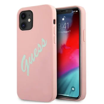 Guess iPhone 12 mini Case Silicone Vintage Script, Pink/Green