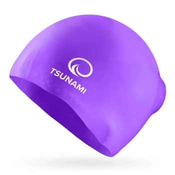 TSUNAMI Silicone Swim Cap for Long Hair, Purple