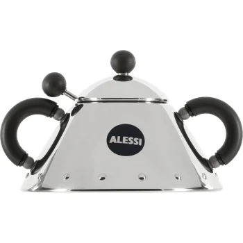 Alessi Sugar Bowl with Spoon 9097 B, Black/Silver