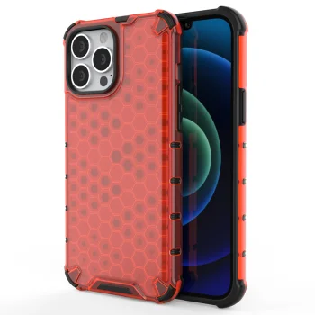 Dėklas iPhone 13 Pro Max Honeycomb Case su TPU rėmeliu, raudonas