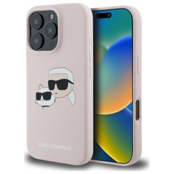 Karl Lagerfeld Silicone Karl & Choupette Head MagSafe Case for iPhone 16 Pro, Pink