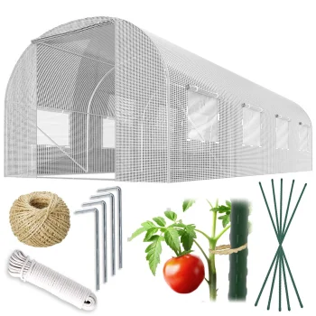 Plonos 4975-B Garden Polytunnel Greenhouse 3 x 4.5 m (13.5 m²), White