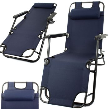Garden Beach Deck Chair Folding Sunbed with with Headrest, Gray