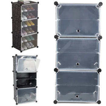 Modular Shoe Cabinet with 6 Shelves, Black