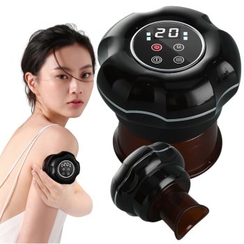 Electric Cupping Massager with Heat & 12 Suction Levels for Pain Relief, Black