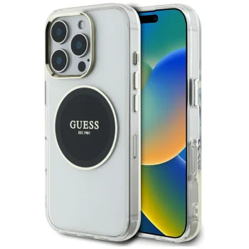 Guess iPhone 16 Pro Max Case IML Metal Colored Circle Classic Logo MagSafe, Black