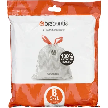 Brabantia PerfectFit Waste Bags Code B 5-7 L, 40 Pack, White