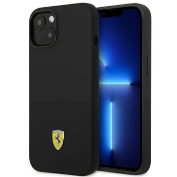 Ferrari iPhone 14 Case Silicone Metal Logo, Black
