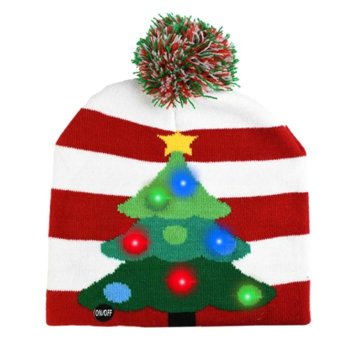 Light Up Christmas Beanie Hat with LED Lights, Tree Pattern 2