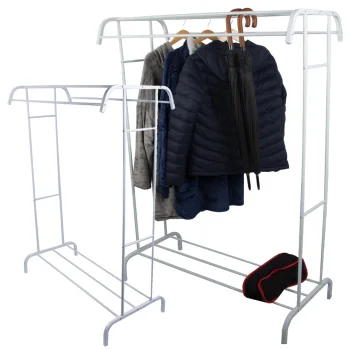 Metal Standing Clothes Rack with Shoe Shelf, White