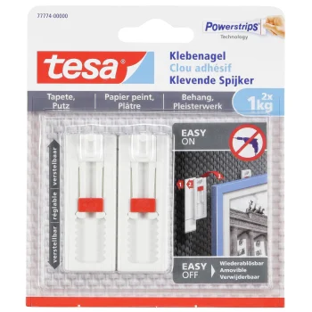 Tesa 77774 Adjustable Adhesive Nail for Wallpaper & Plaster, 1 kg, 2 pcs, White