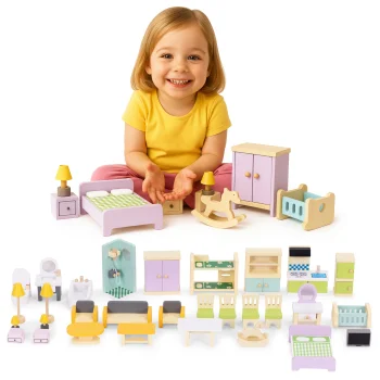 Multistore Wooden Dollhouse Furniture Set, 30 Pieces