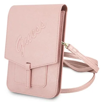 Guess Saffiano Script Phone Bag, Pink