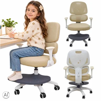 Ergonomic Kids Desk Chair with Footrest Adjustable Swivel Office Chair, Beige