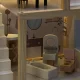 Wooden Dollhouse with Furniture and LED Light 78cm, Pink