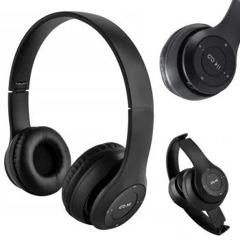 P47 Wireless Bluetooth Headphones with Microphone and FM Radio, Black