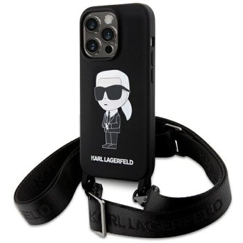 Apple iPhone 15 Pro Max 6.7'' Karl Lagerfeld Crossbody Silicone Ikonik Case Cover (KLHCP15XSCBSKNK), Black
