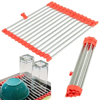 Roll-up Sink Dish Drying Rack and Oven Grate, Red