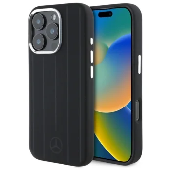 Mercedes iPhone 16 Pro Case Silicone Vertical Tonal Stripes MagSafe, Black