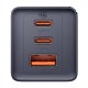 Tīkla lādētājs Baseus GaN5 2x USB-C + USB, 65W + 1m kabelis, pelēks