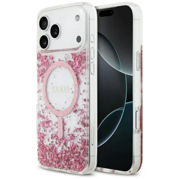 Guess Resin Bottom Glitter MagSafe Case for iPhone 17 Pro Max, Pink